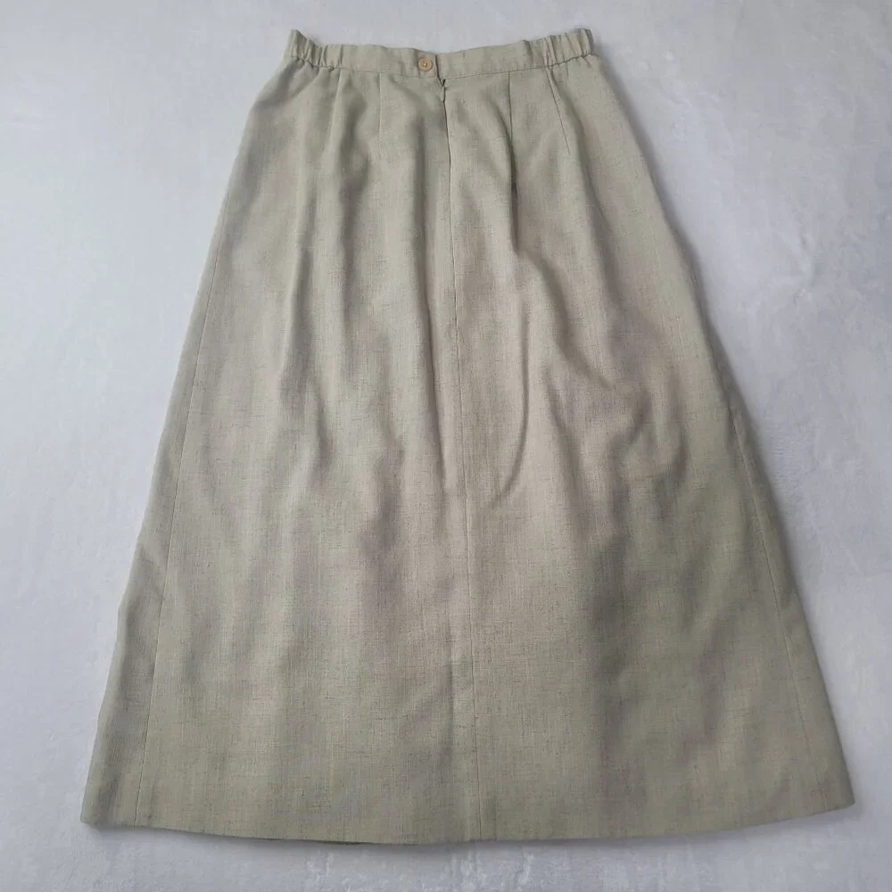 VTG Orvis Pleated Women's Beige Linen Blend Lined Maxi Skirt Size 10 Made in USA - Picture 2 of 11